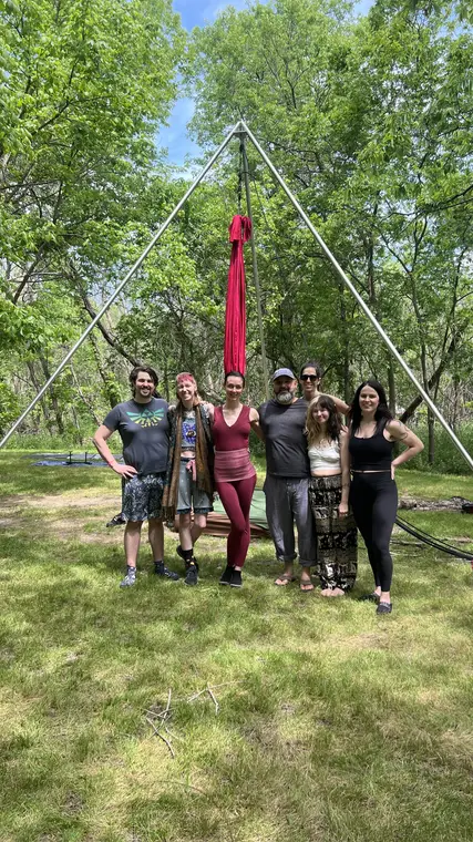 Leading an aerial hammock workshop at Flowstorm