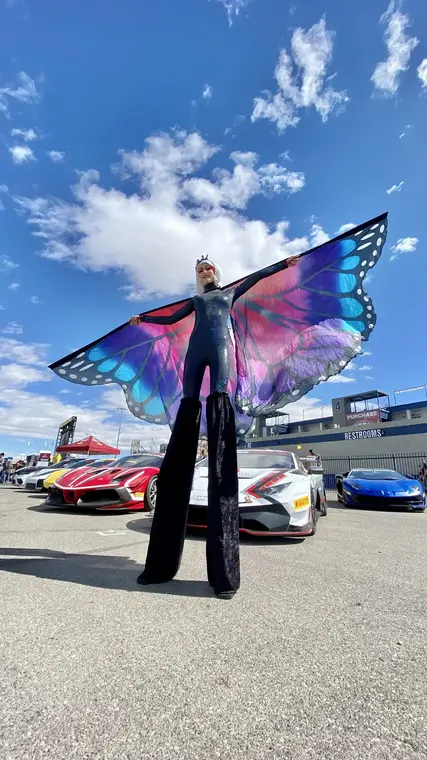 Butterfly stilt walking at the Las Vegas Motor Speedway