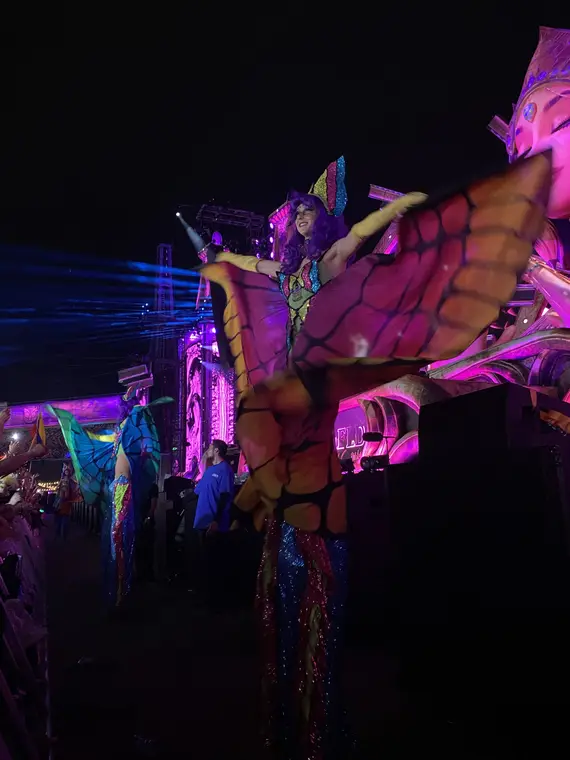 Butterfly stilt costume at EDC Las Vegas
