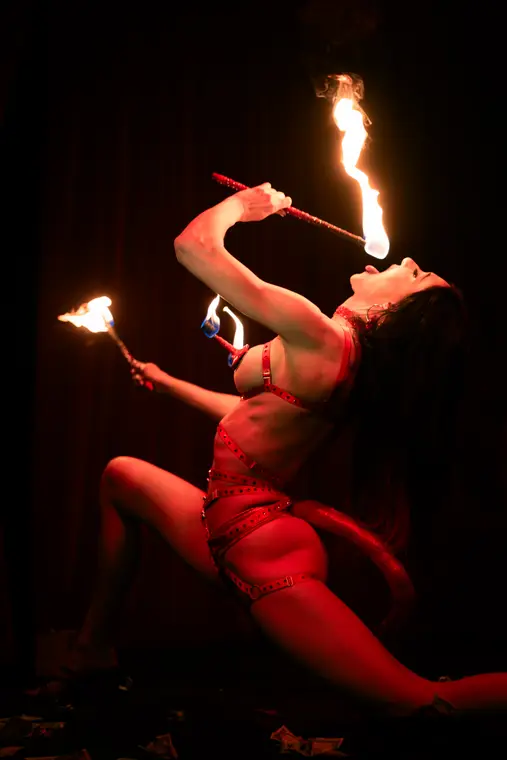 Fire eating close up