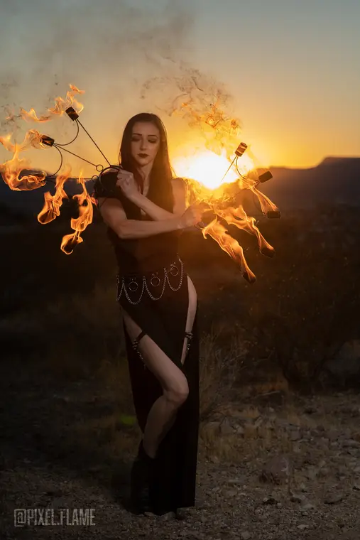 Fire fans portrait