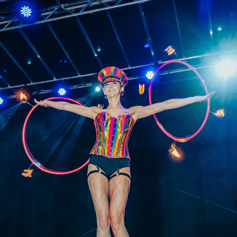 Double fire hula hoops at Las Vegas PRIDE