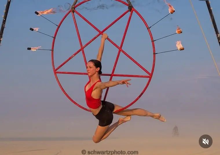 The fire pentagram rigged at Burning Man