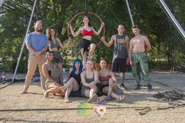 Teaching an aerial fire workshop at Flowstorm