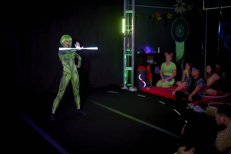 Levitation wand performance on stage