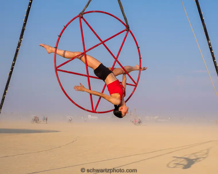 Aerial pentagram rigged on the playa