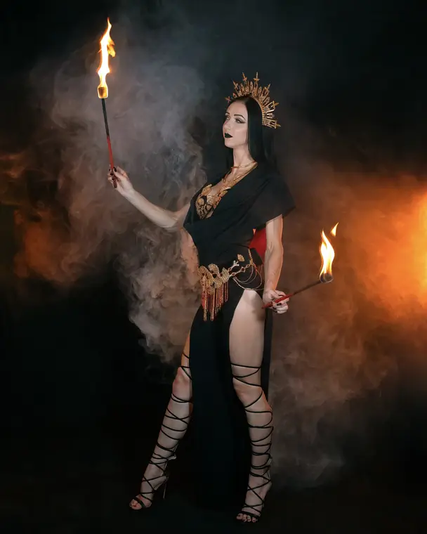 Fire torches with a crown headdress